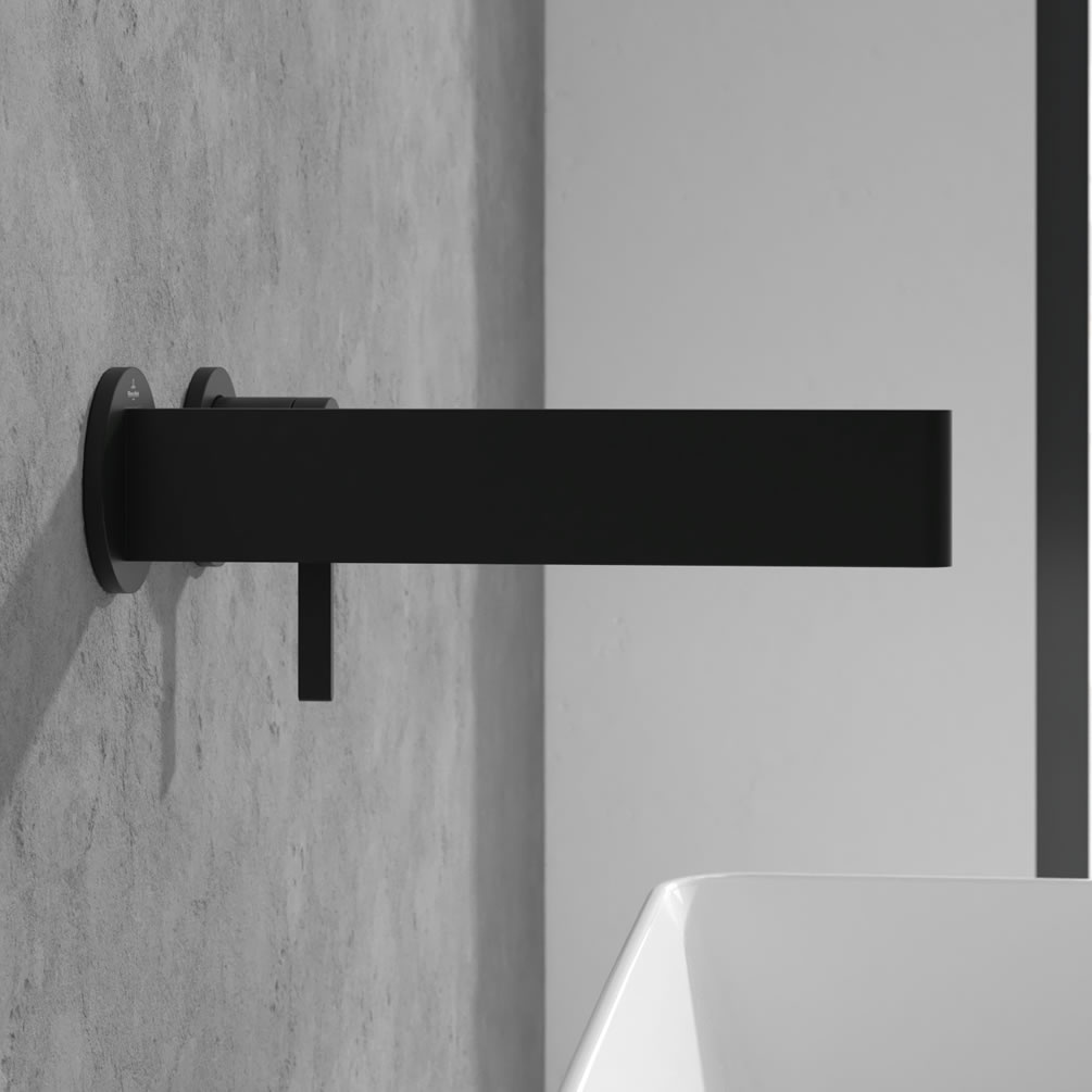 Lifestyle image of Villeroy & Boch Dawn Matt Black Slim Wall-Mounted Basin Tap